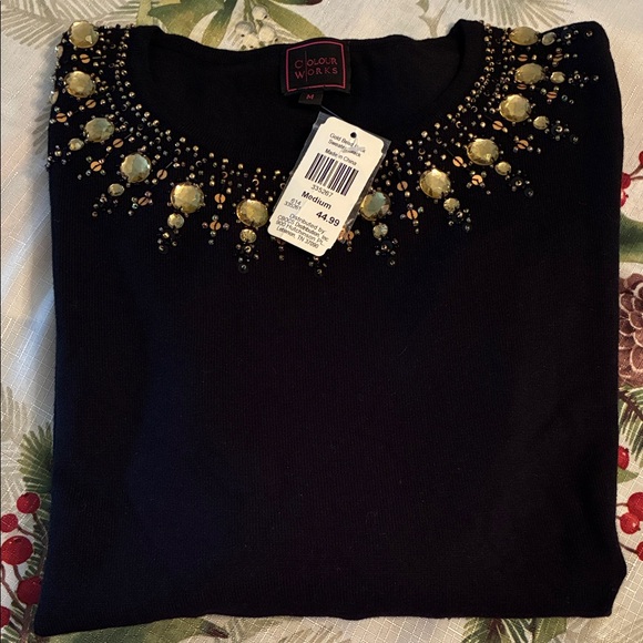 Colour Works Black Embellished Knit Sweater, Size Medium - Picture 3 of 8